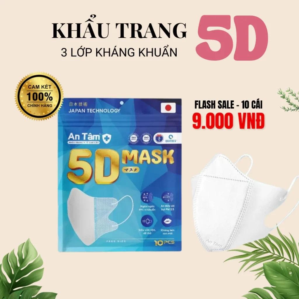 Khẩu trang An Tâm 5D kháng khuẩn bảo vệ sức khỏe tối ưu