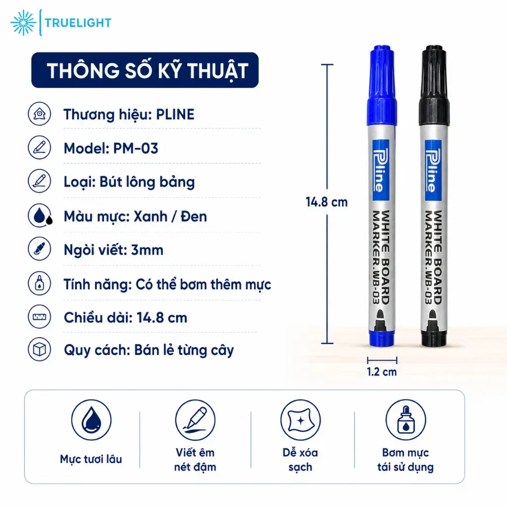 Bút lông bảng Pline viết mượt mà trên bảng trắng