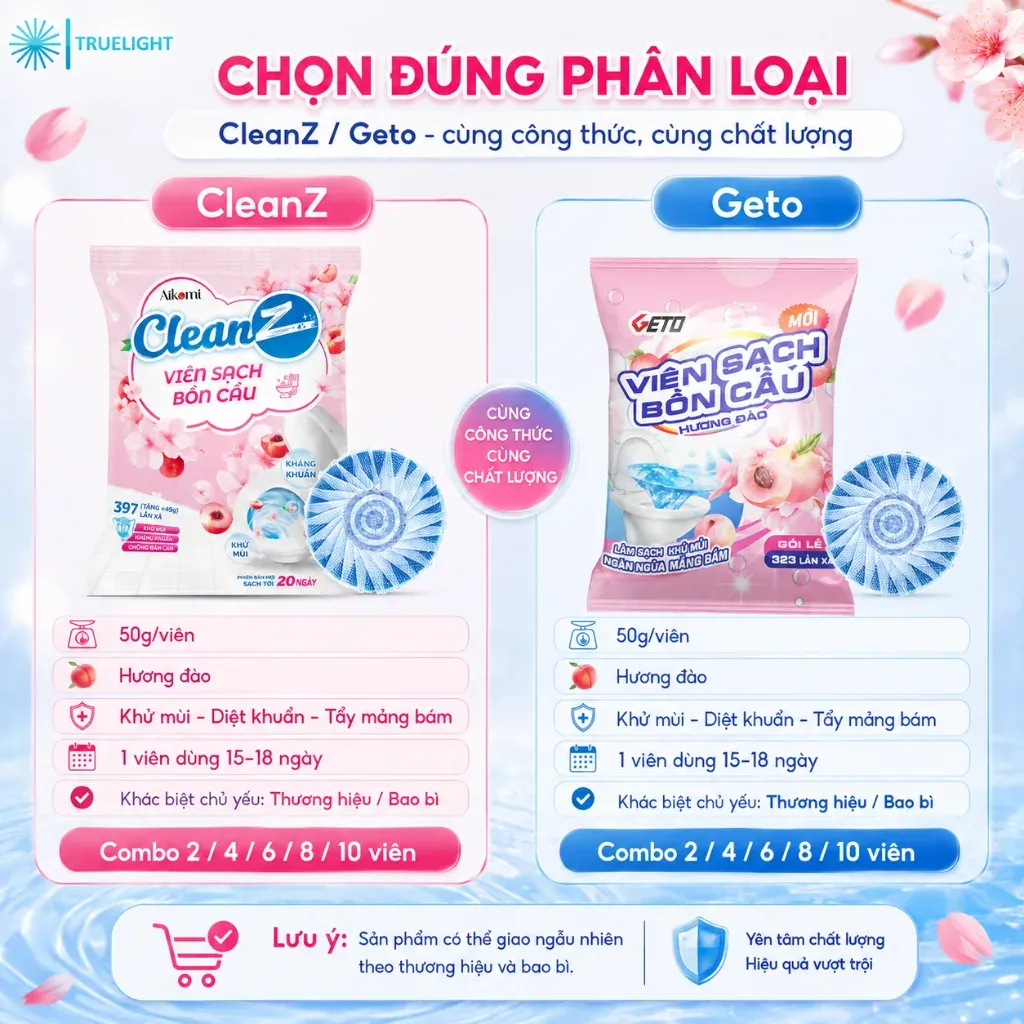 Viên sạch bồn cầu Geto hương đào 50g diệt khuẩn hiệu quả