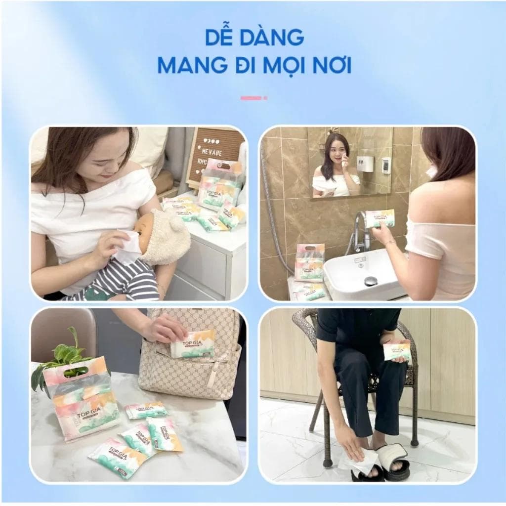 Khăn giấy ướt mini thơm mát dùng được cho cả gia đình