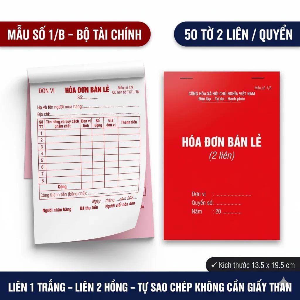 Hóa đơn bán lẻ 2 liên in sẵn mẫu tiêu chuẩn rõ ràng