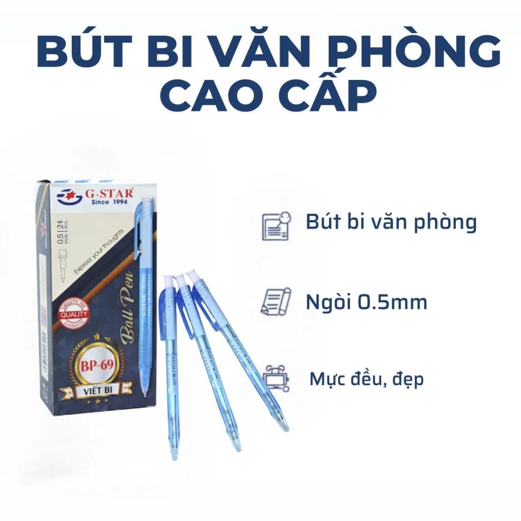 Bút bi Gstar BP-69 mực xanh viết mượt cho học sinh