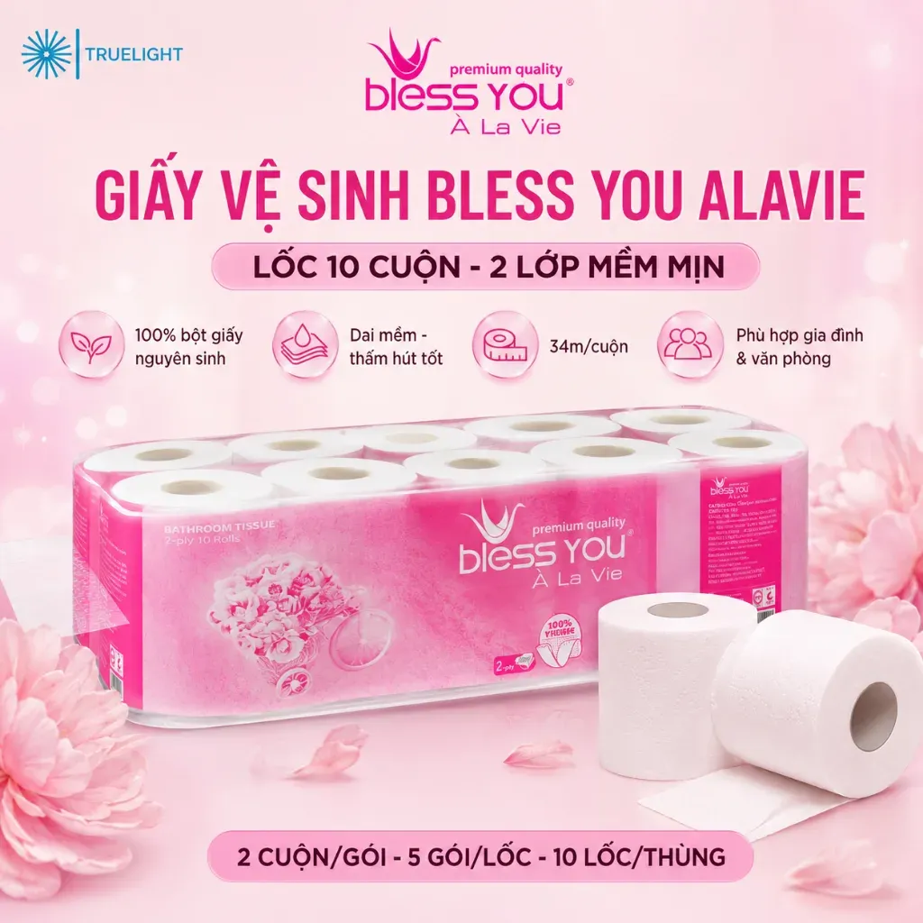 Giấy vệ sinh Bless You Alavie 2 lớp lốc 10 cuộn