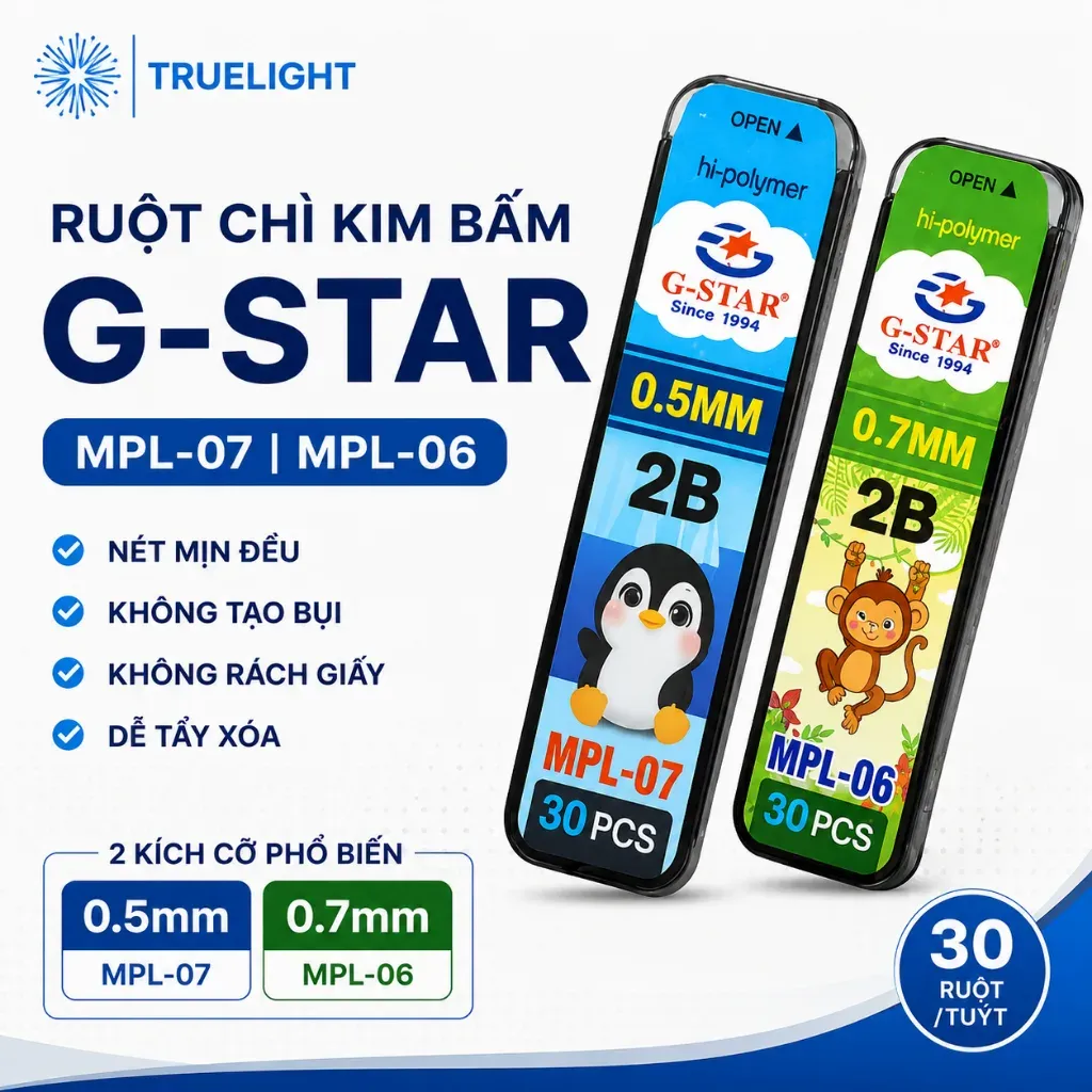 Ruột chì kim bấm G-Star độ đậm 2B viết trơn mượt