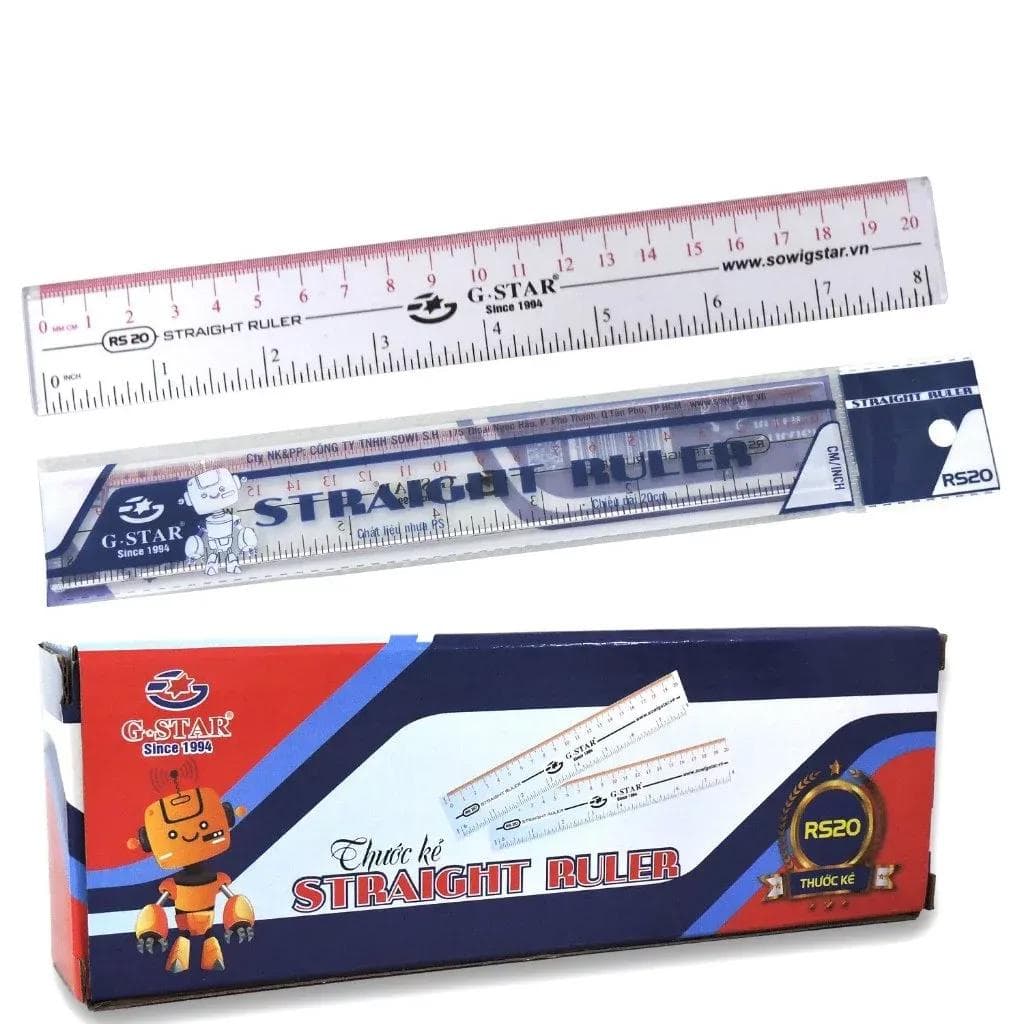 Thước kẻ 20cm nhựa cứng trong suốt chính xác cao