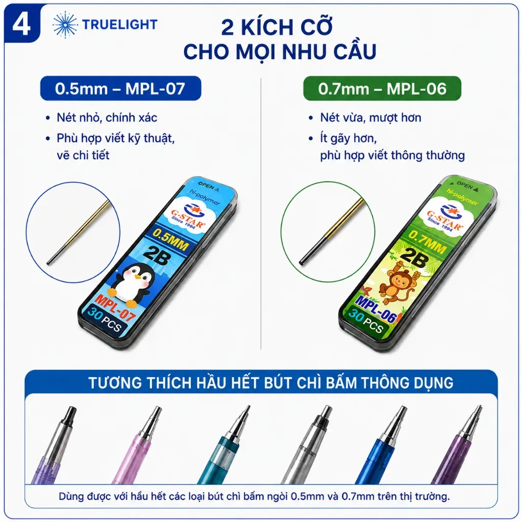 Chì nạp kim bấm 2B đậm nét phù hợp vẽ và viết tay