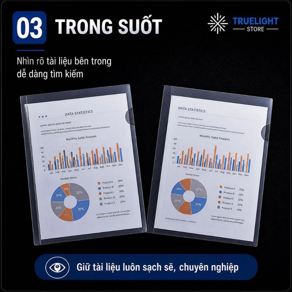 Bìa hồ sơ hở góc trong suốt giữ giấy tờ ngay ngắn