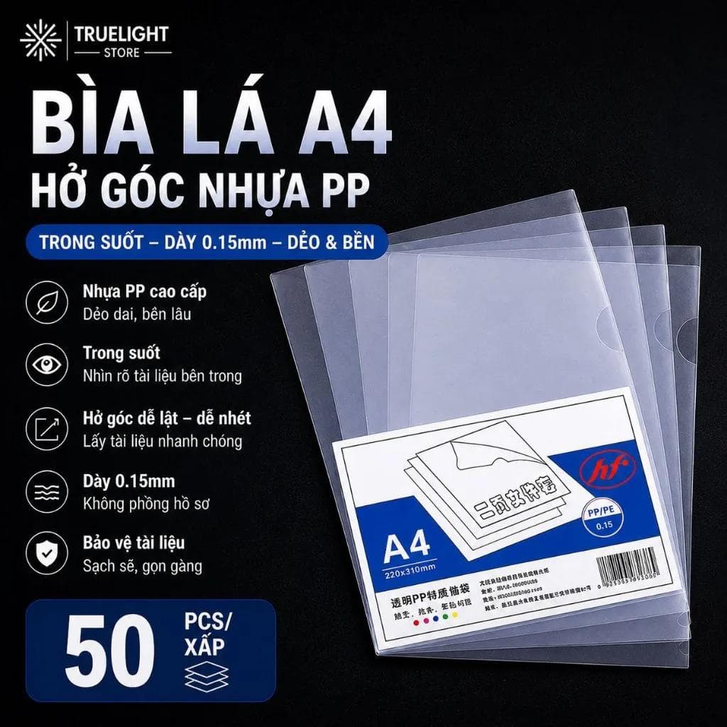 Bìa lá hở góc A4 đựng hồ sơ trong suốt tiện lợi
