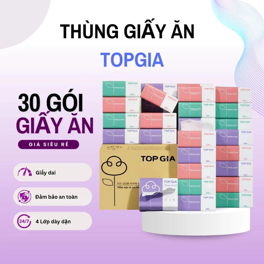 Giấy ăn 3 màu Topgia mềm mại thấm hút tốt cho bữa ăn